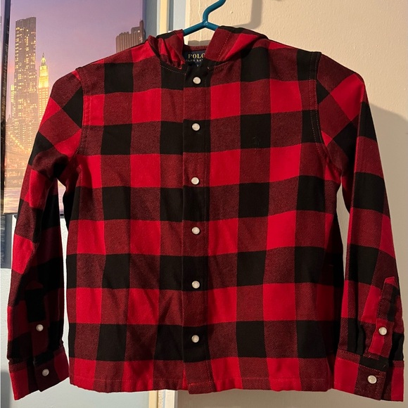 Polo RL Little Kids Plaid shirt. Red and black. Size 7. In Great Condition. - Picture 2 of 12